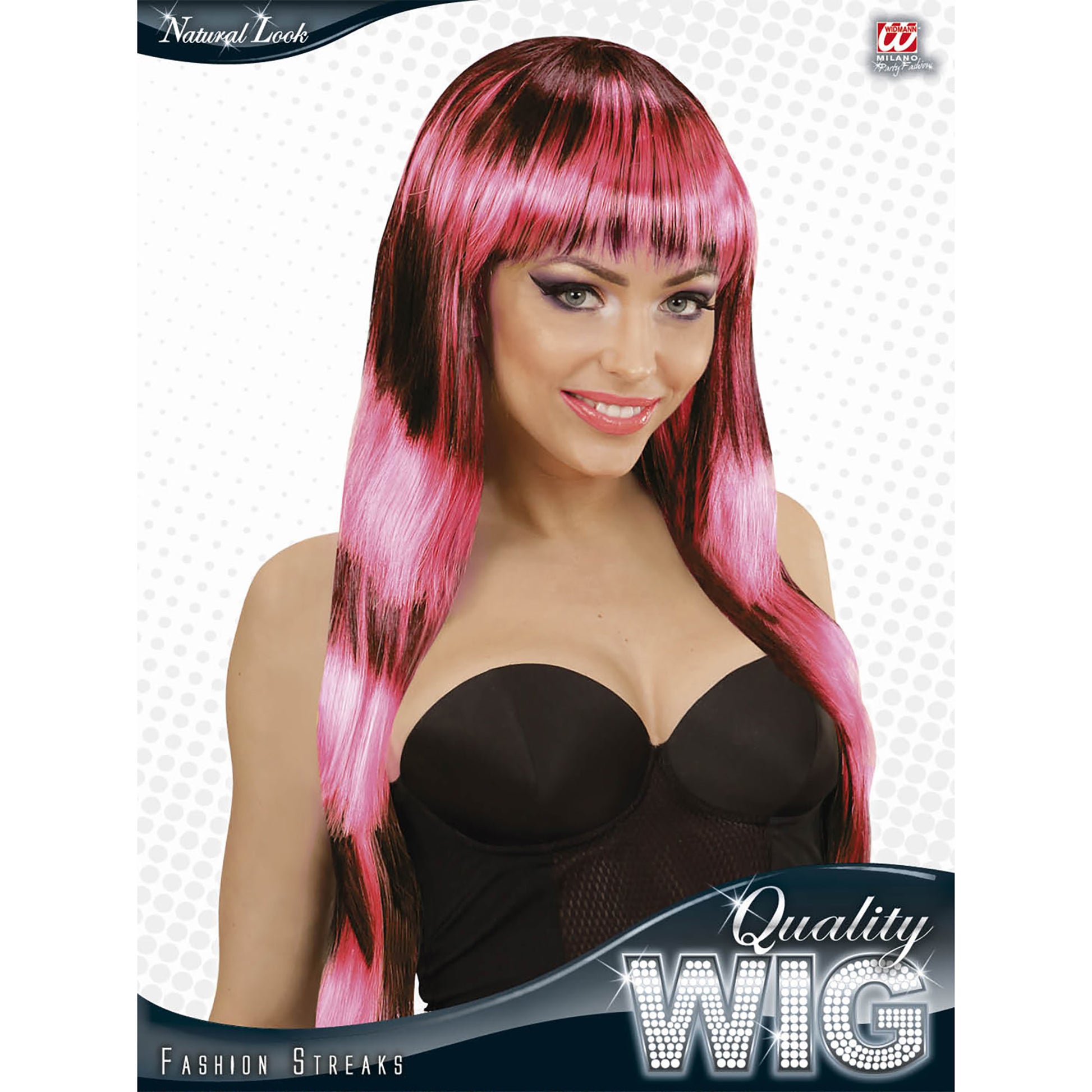 "STREAKS FASHION PERÜCKE IN SCHWARZ-ROSA" in Box – Detailansicht