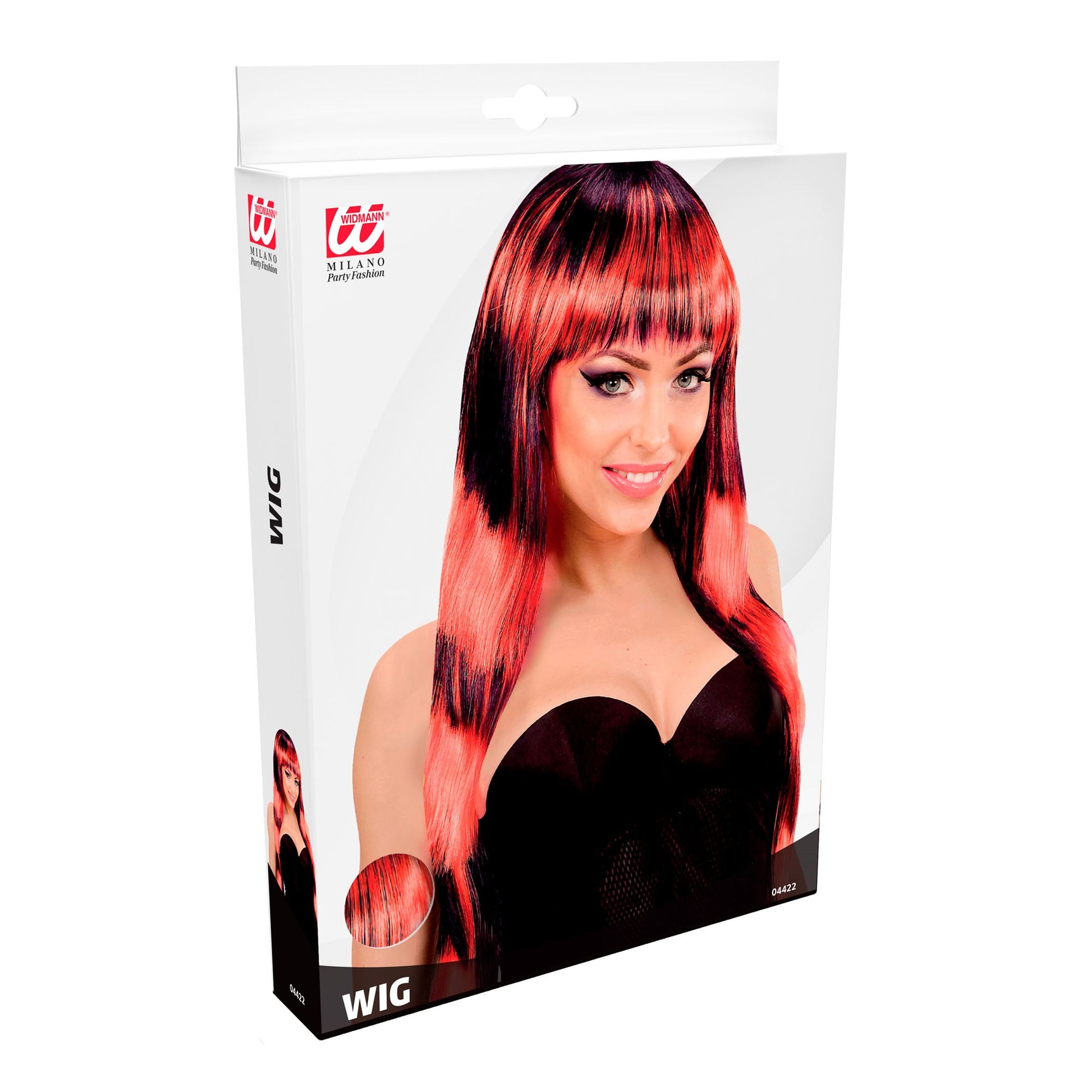 "STREAKS FASHION PERÜCKE IN SCHWARZ-ROT" in Box – Detailansicht