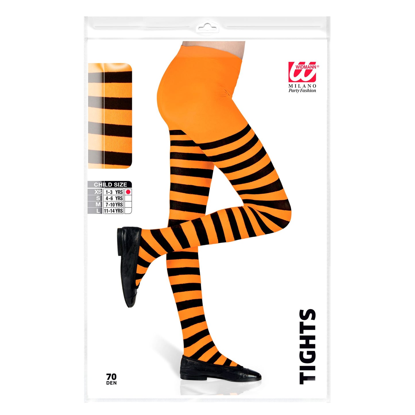 "STRUMPFHOSE ORANGE/SCHWARZ GESTREIFT" 70 DEN – Detailansicht