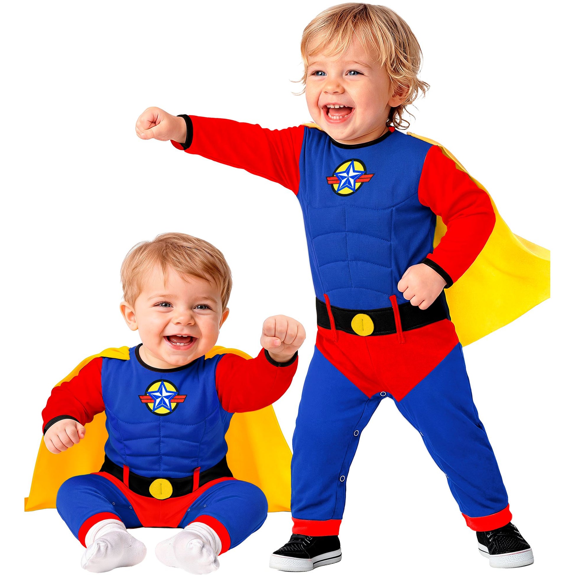 "SUPER BABY" (Overall mit Umhang) – Vorderansicht