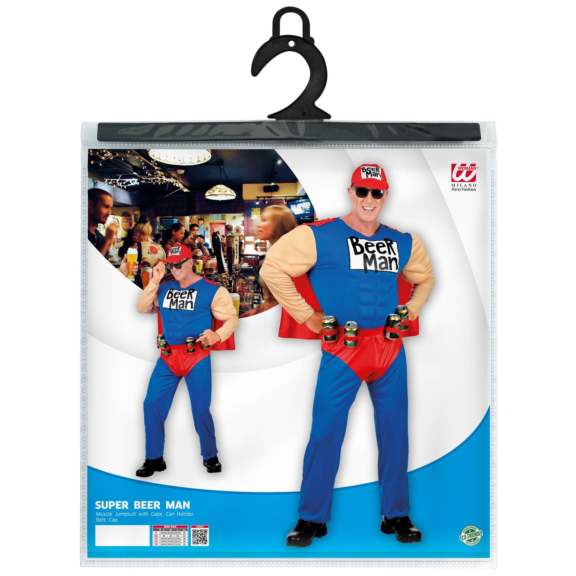 "SUPER BEER MAN" (Muskel Overall mit Umhang, Gürtel mit Dosenhalter, Basecap) – Ansicht 5