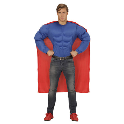 "SUPER MUSKEL HELD" (Muskelshirt, Umhang) – Vorderansicht
