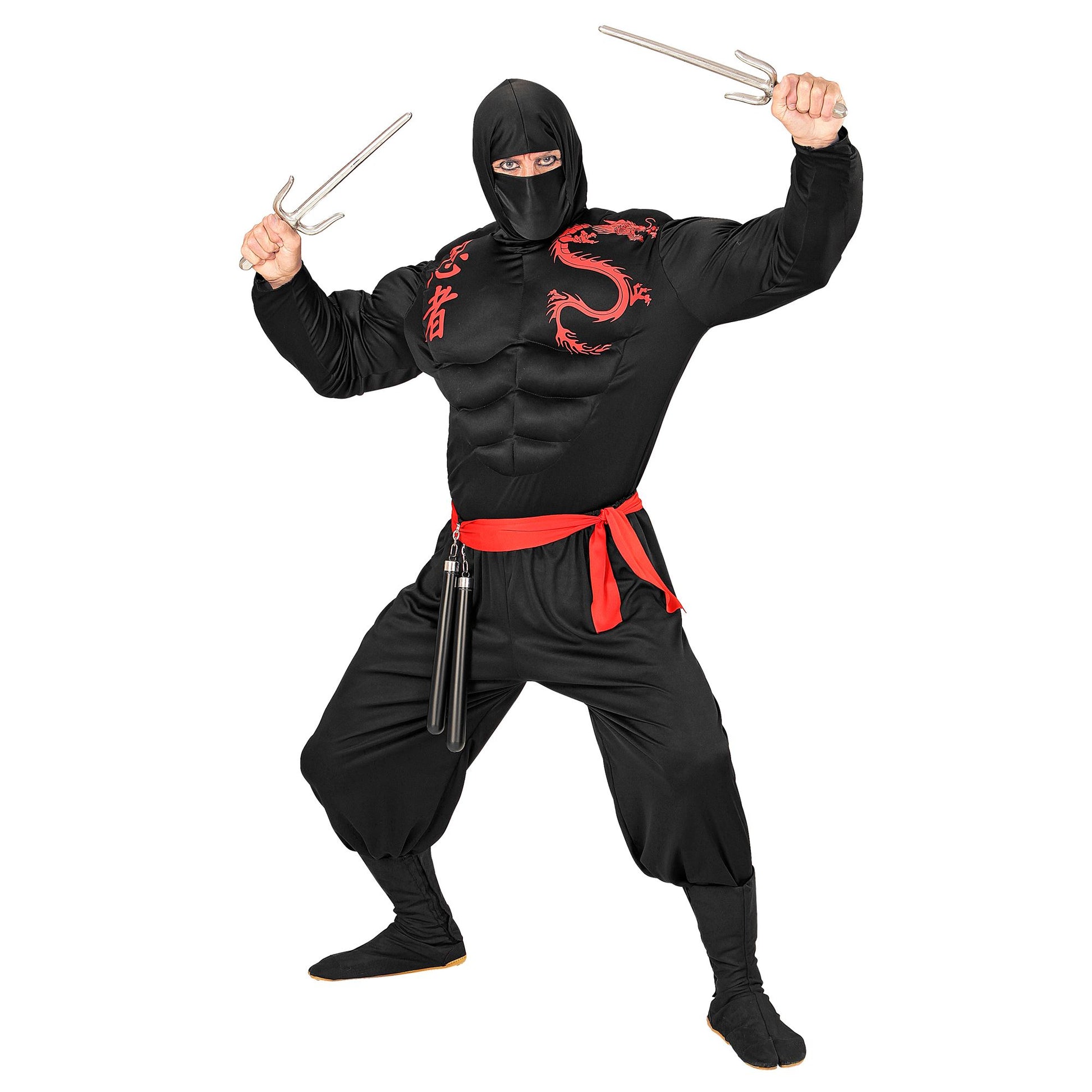 "SUPER MUSKEL NINJA" (Muskelshirt mit Kapuze, Gesichtsmaske, Hose, Gürtel) – Ansicht 3