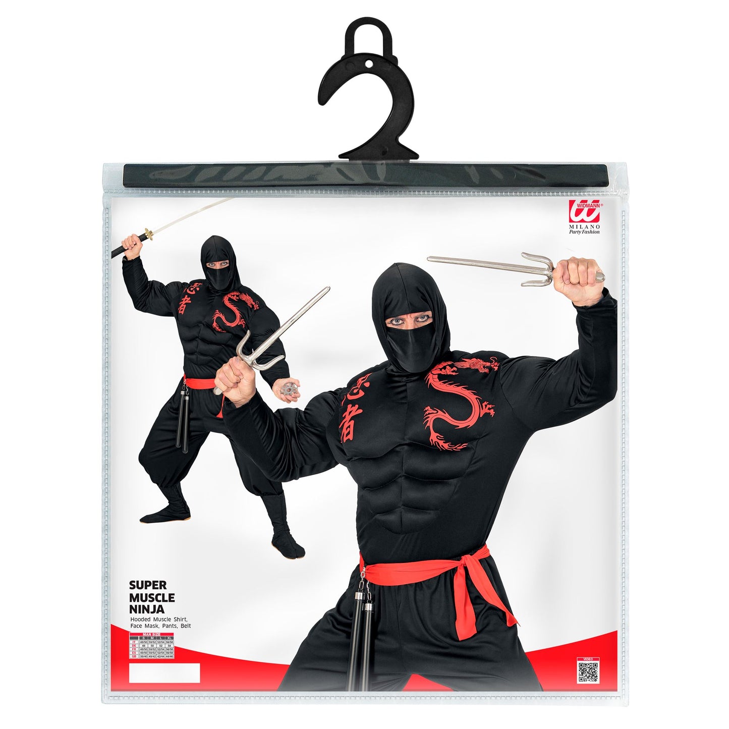 "SUPER MUSKEL NINJA" (Muskelshirt mit Kapuze, Gesichtsmaske, Hose, Gürtel) – Ansicht 5
