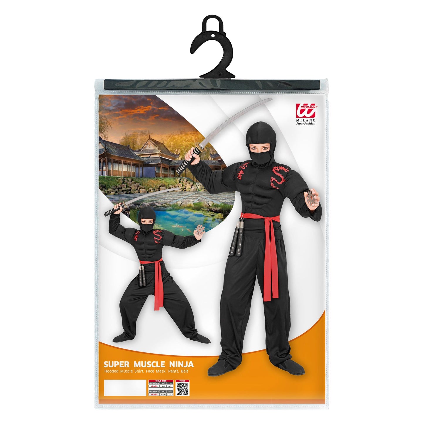 "SUPER MUSKEL NINJA" (Muskelshirt mit Kapuze, Gesichtsmaske, Hose, Gürtel) – Ansicht 3