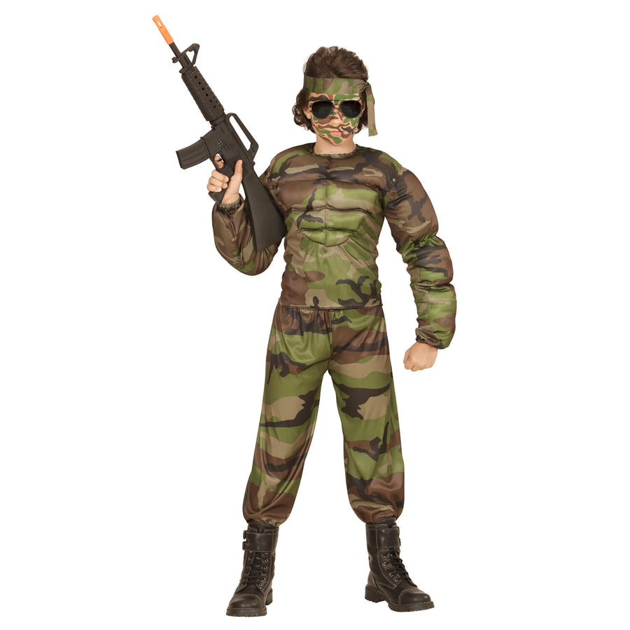 "SUPER MUSKEL SOLDAT" (Muskelshirt, Hose, Stirnband) – Detailansicht