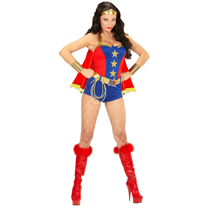 "SUPER POWER GIRL" (Kleid, Gürtel, Stirnband, Umhang) – Vorderansicht