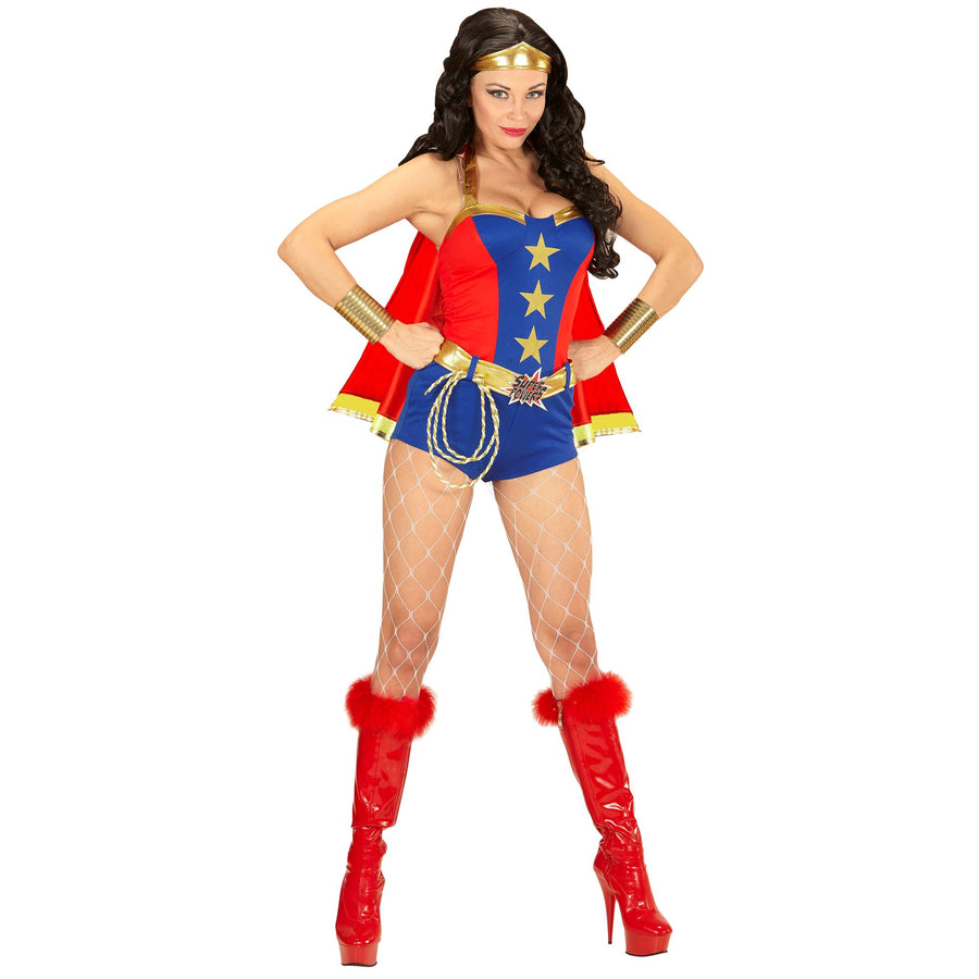 "SUPER POWER GIRL" (Kleid, Gürtel, Stirnband, Umhang) – Vorderansicht