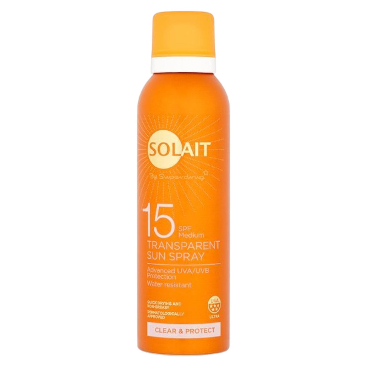 Superdrug, Solait, Wasserfest, Sonnenschutzspray, SPF15, 200 ml *Tester