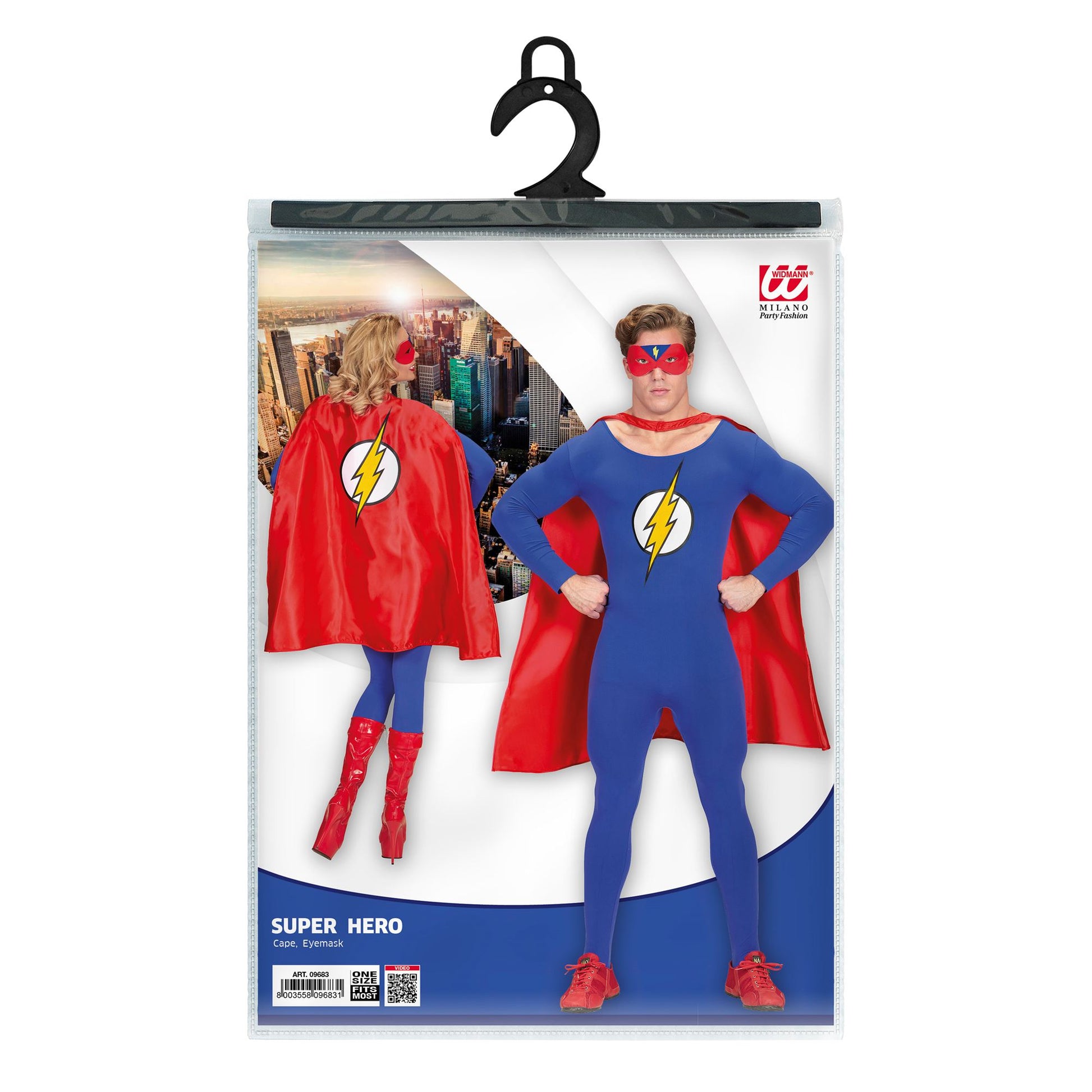 "SUPERHELD" (Umhang, Augenmaske) - 85 cm – Detailansicht