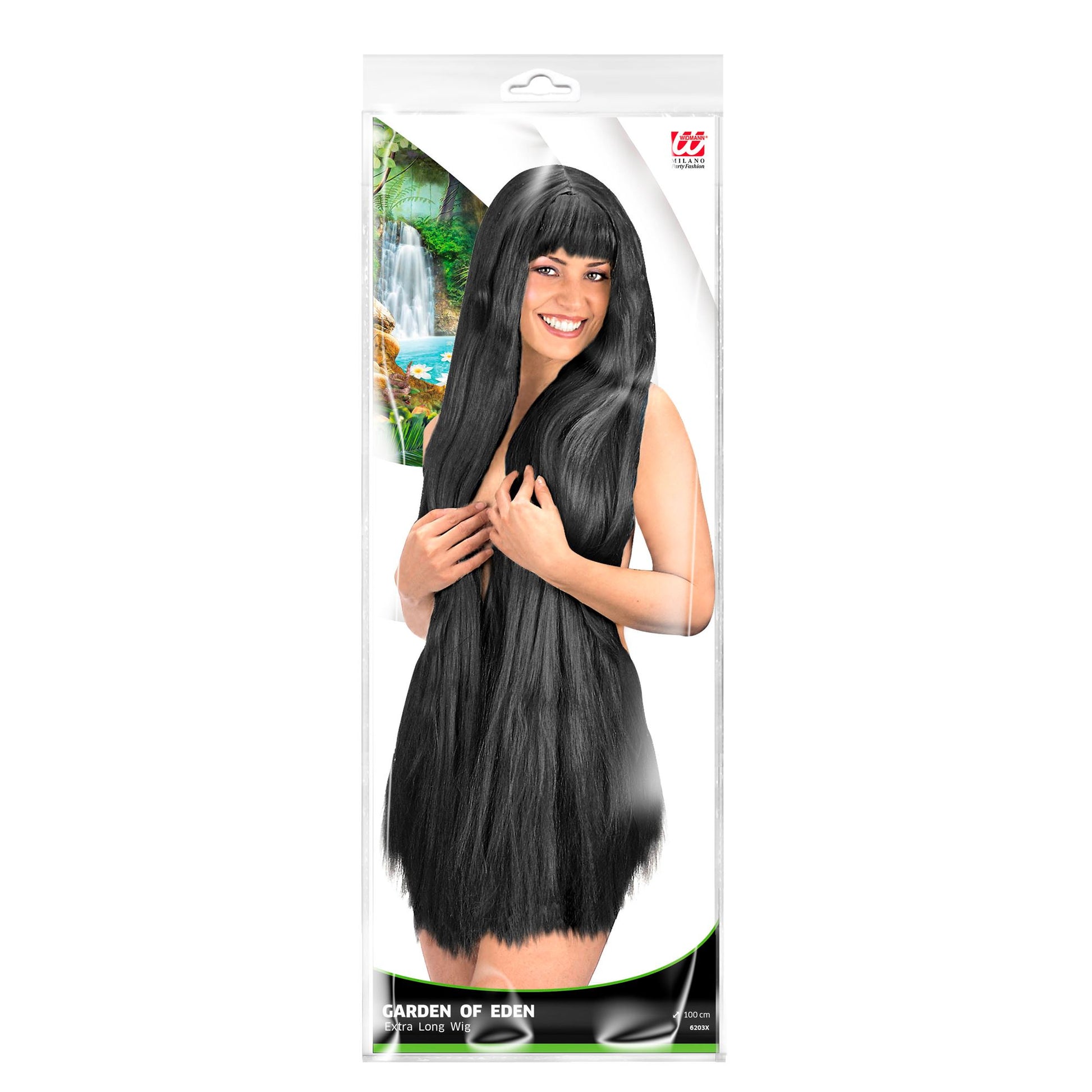 "SUPERNATURAL SCHWARZE PERÜCKE EXTRA LANG" 100 cm - in Polybag – Detailansicht