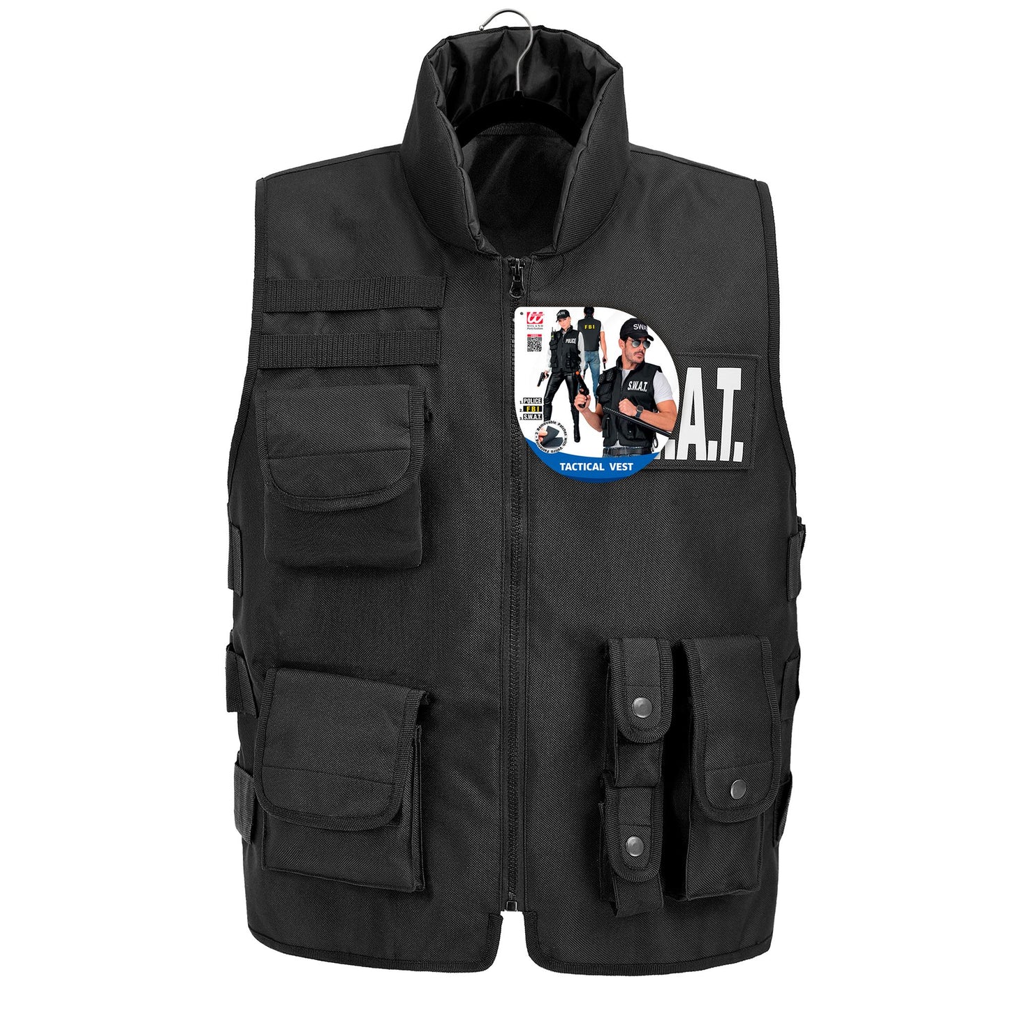 "SWAT | FBI | POLICE TAKTISCHE EINSATZWESTE" mit 6 auswechselbaren Patches - Erwachsenengröße – Detailansicht