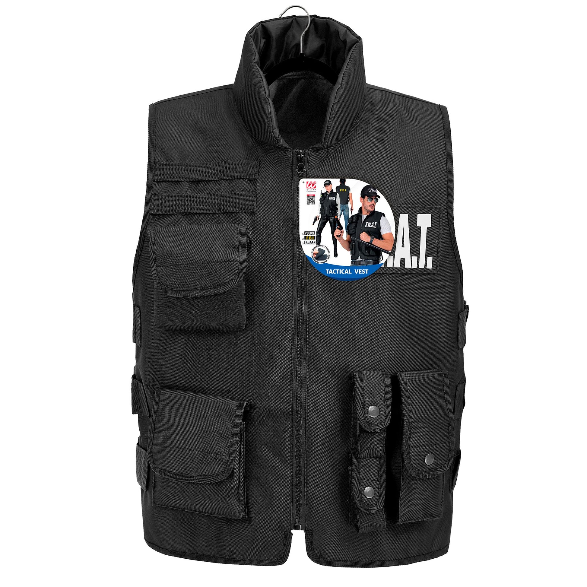 "SWAT | FBI | POLICE TAKTISCHE EINSATZWESTE" mit 6 auswechselbaren Patches - Erwachsenengröße – Detailansicht