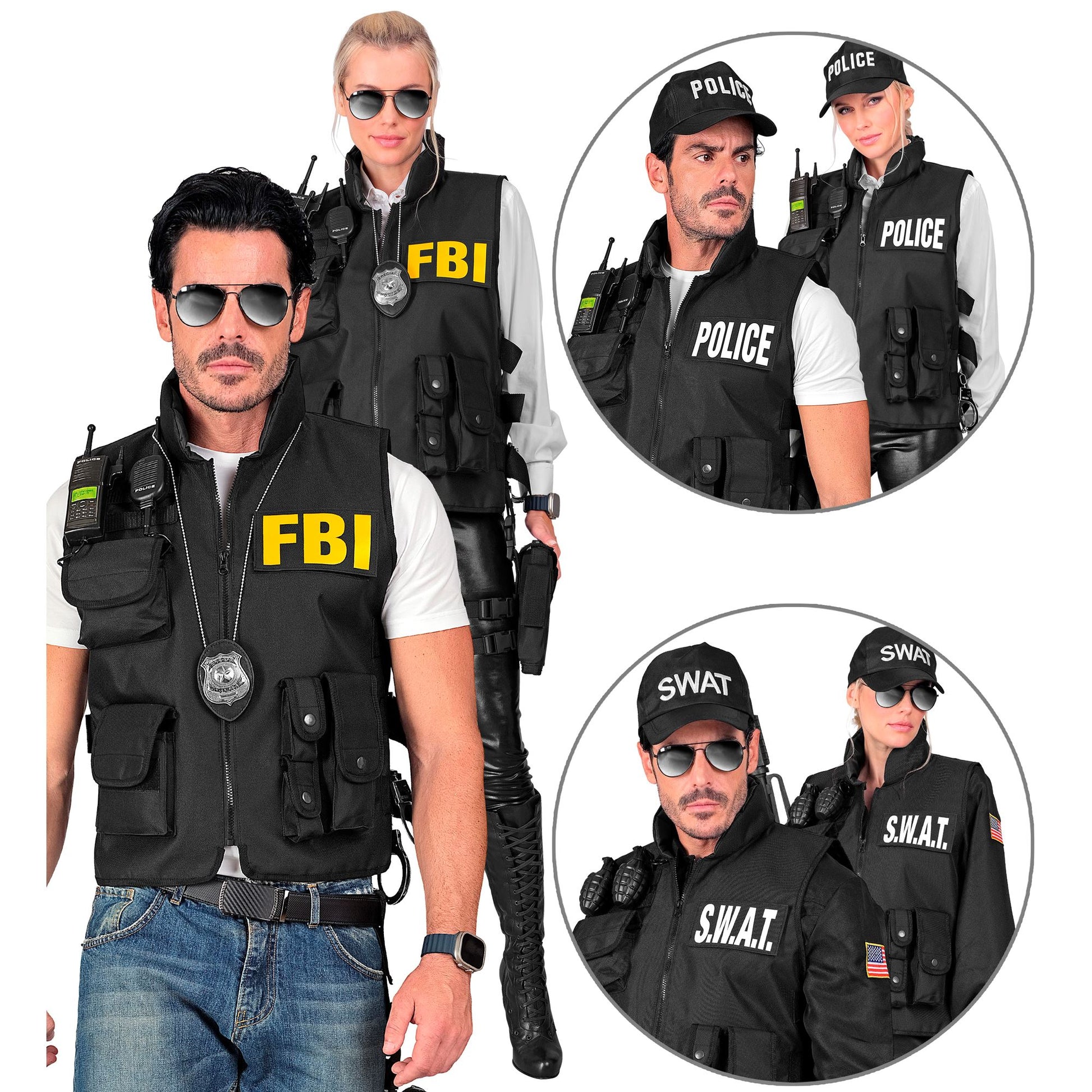 "SWAT | FBI | POLICE TAKTISCHE EINSATZWESTE" mit 6 auswechselbaren Patches - Erwachsenengröße – Ansicht 4
