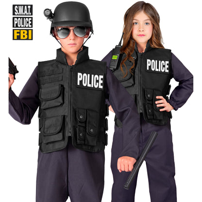 "SWAT | FBI | POLICE TAKTISCHE EINSATZWESTE" mit 6 auswechselbaren Patches - Kindergröße – Ansicht 3