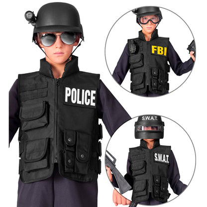 "SWAT | FBI | POLICE TAKTISCHE EINSATZWESTE" mit 6 auswechselbaren Patches - Kindergröße – Ansicht 4