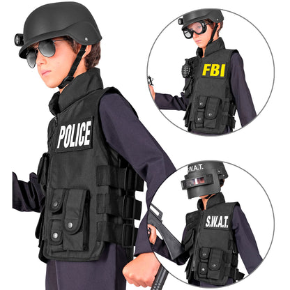 "SWAT | FBI | POLICE TAKTISCHE EINSATZWESTE" mit 6 auswechselbaren Patches - Kindergröße – Ansicht 6
