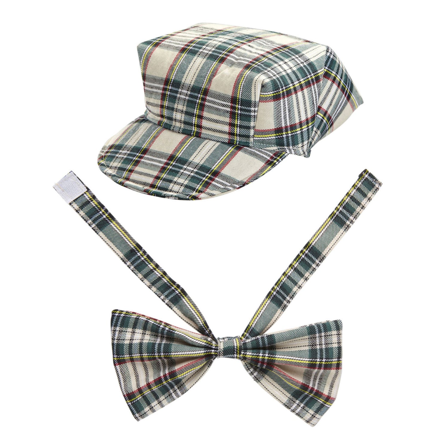 "TARTANMÜTZE + FLIEGE IN BEIGE" – Vorderansicht