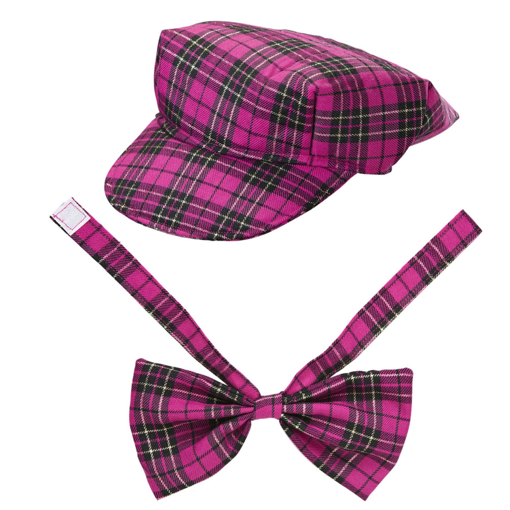 "TARTANMÜTZE + FLIEGE IN PINK" – Vorderansicht