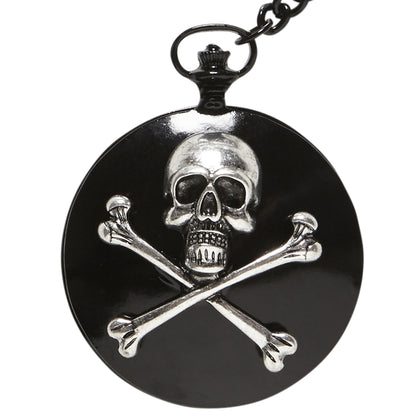 "TASCHENUHR MIT TOTENKOPF UND GEKREUZTEN KNOCHEN AN KETTE" – Vorderansicht