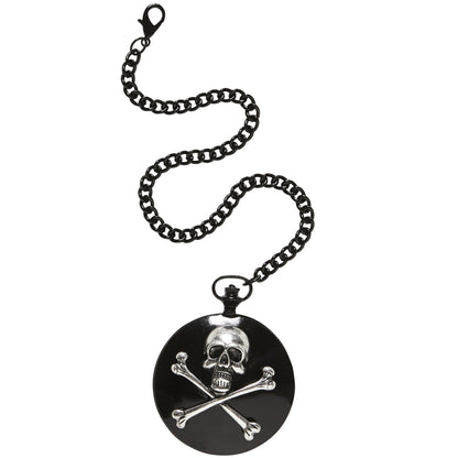 "TASCHENUHR MIT TOTENKOPF UND GEKREUZTEN KNOCHEN AN KETTE" – Detailansicht