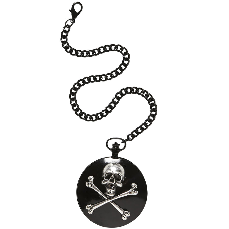 "TASCHENUHR MIT TOTENKOPF UND GEKREUZTEN KNOCHEN AN KETTE" – Detailansicht