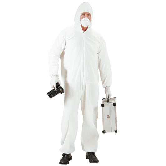 "TATORT INVESTIGATOR" (Overall mit Kapuze, Mundschutz, Handschuhe) – Vorderansicht