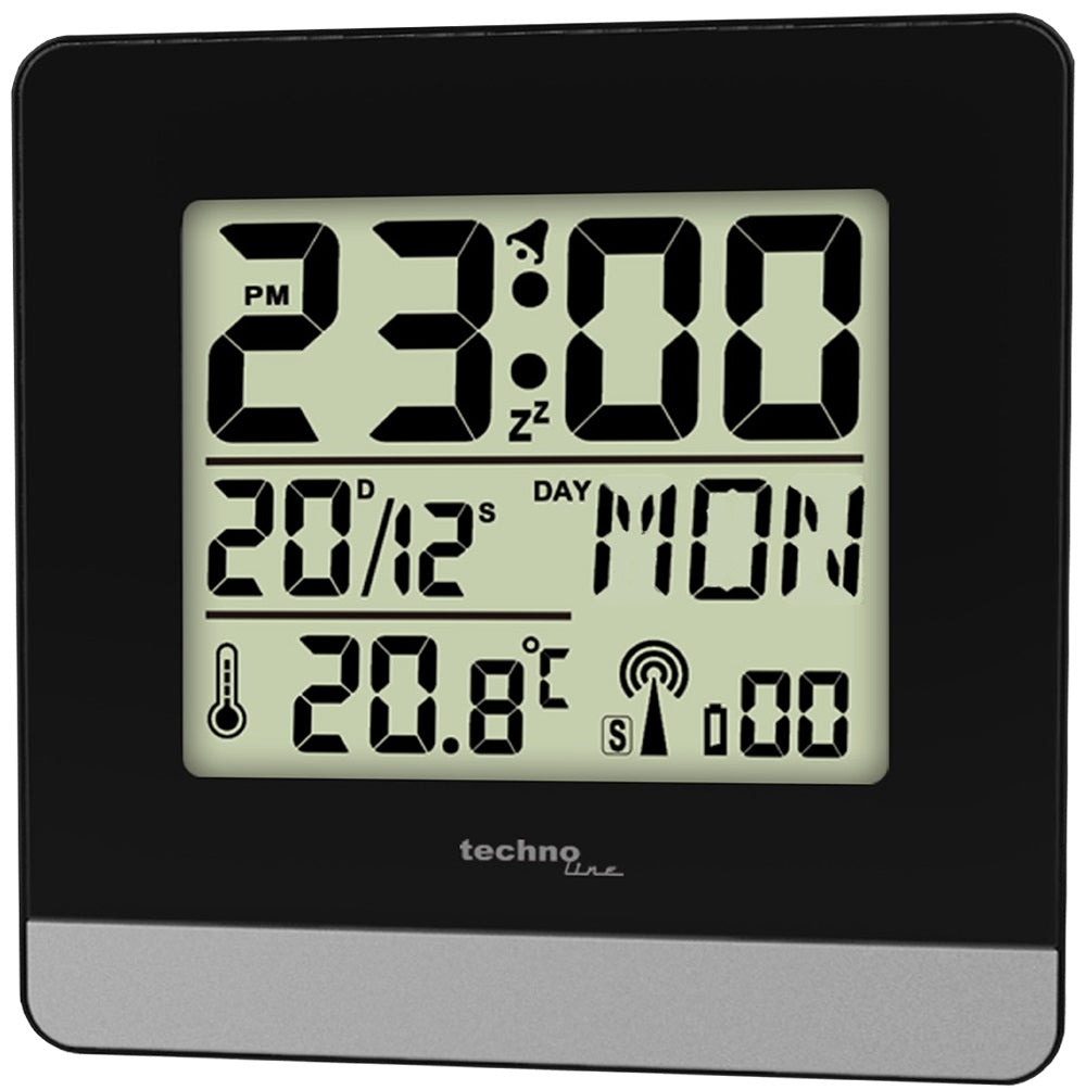 TECHNO LINE Mod. - Sveglia radiocontrollata con temp. data (7 lingue). luce e snooze - Radio controlled alarm clock with temp. date (7 languages). light and snooze WT260 date Armbanduhr