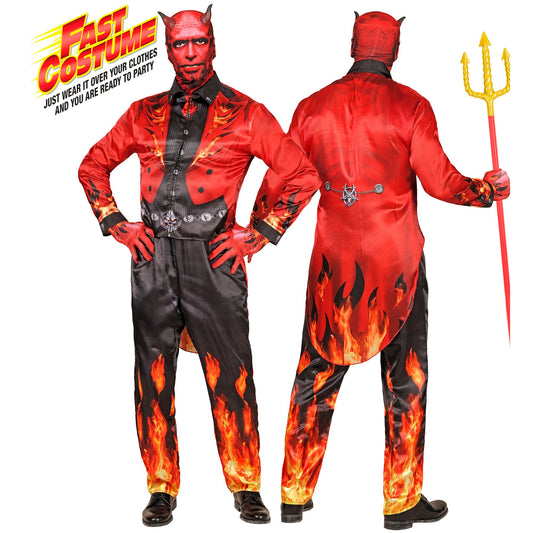 "TEUFEL FAST COSTUME" (Oberteil, Hose, Handschuhe, Maske mit Horn) – Vorderansicht