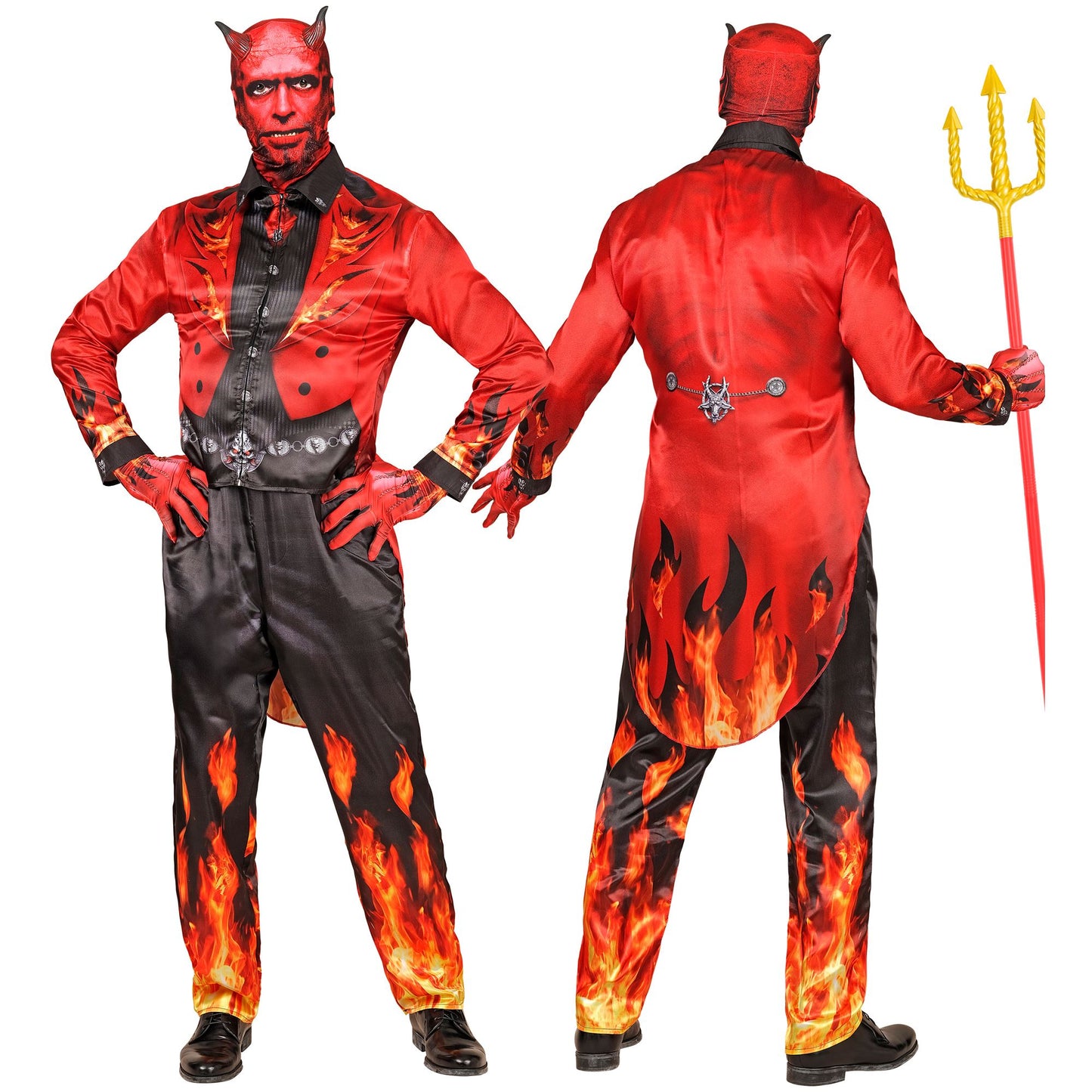 "TEUFEL FAST COSTUME" (Oberteil, Hose, Handschuhe, Maske mit Horn) – Detailansicht