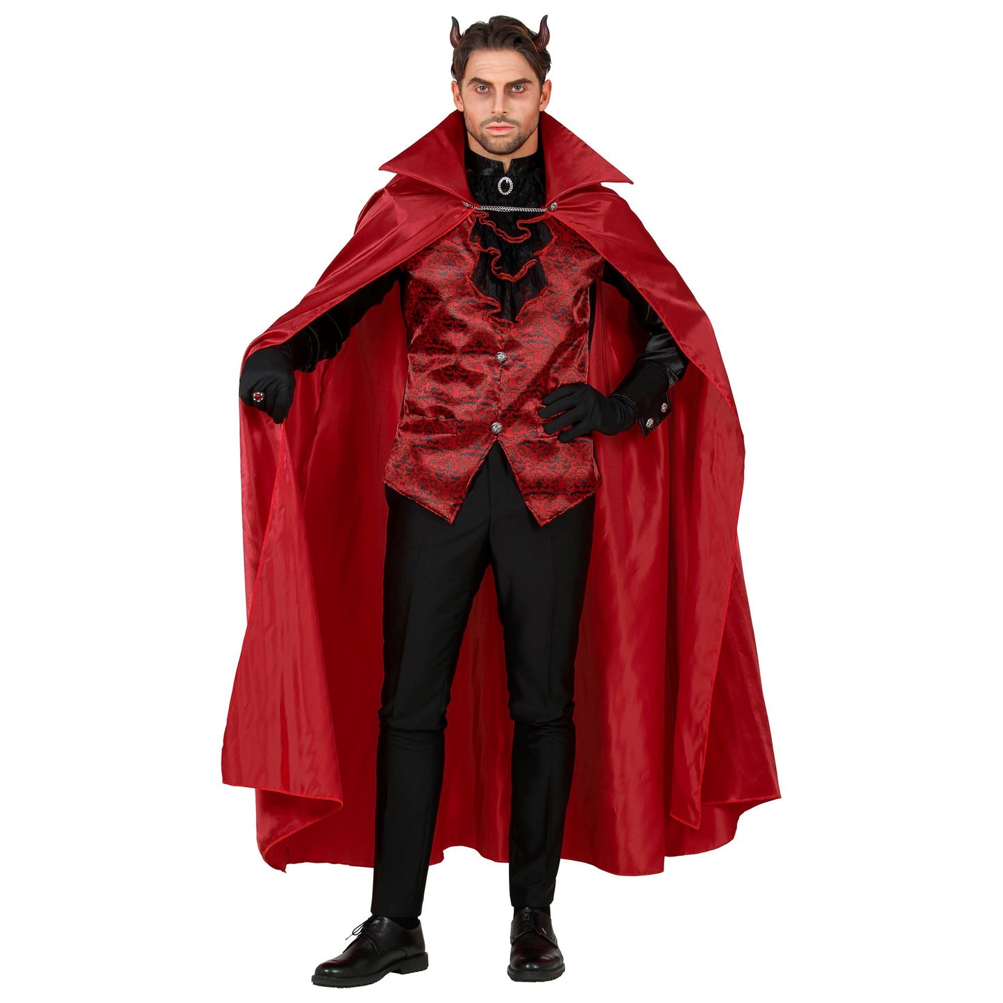 "TEUFEL" (Hemd mit Weste & Jabot mit Medallion, Umhang, Handschuhe) – Vorderansicht