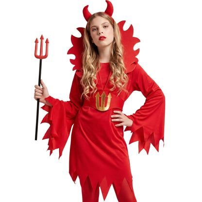 "TEUFELIN" (Kleid, Gürtel mit großem Kragen, Hörner) – Vorderansicht