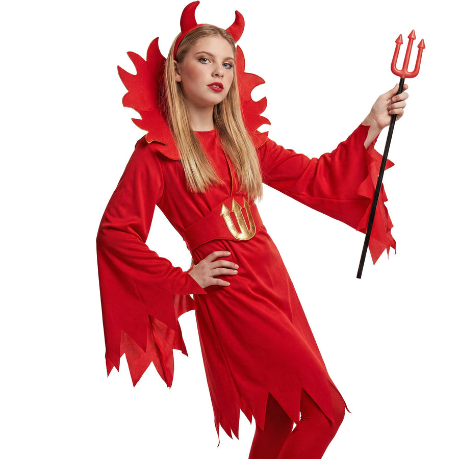 "TEUFELIN" (Kleid, Gürtel mit großem Kragen, Hörner) – Detailansicht
