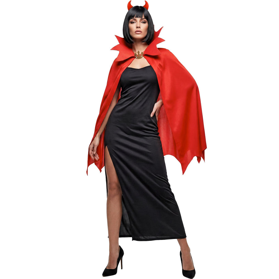 "TEUFELIN" (Kleid, Umhang, Hörner) – Vorderansicht