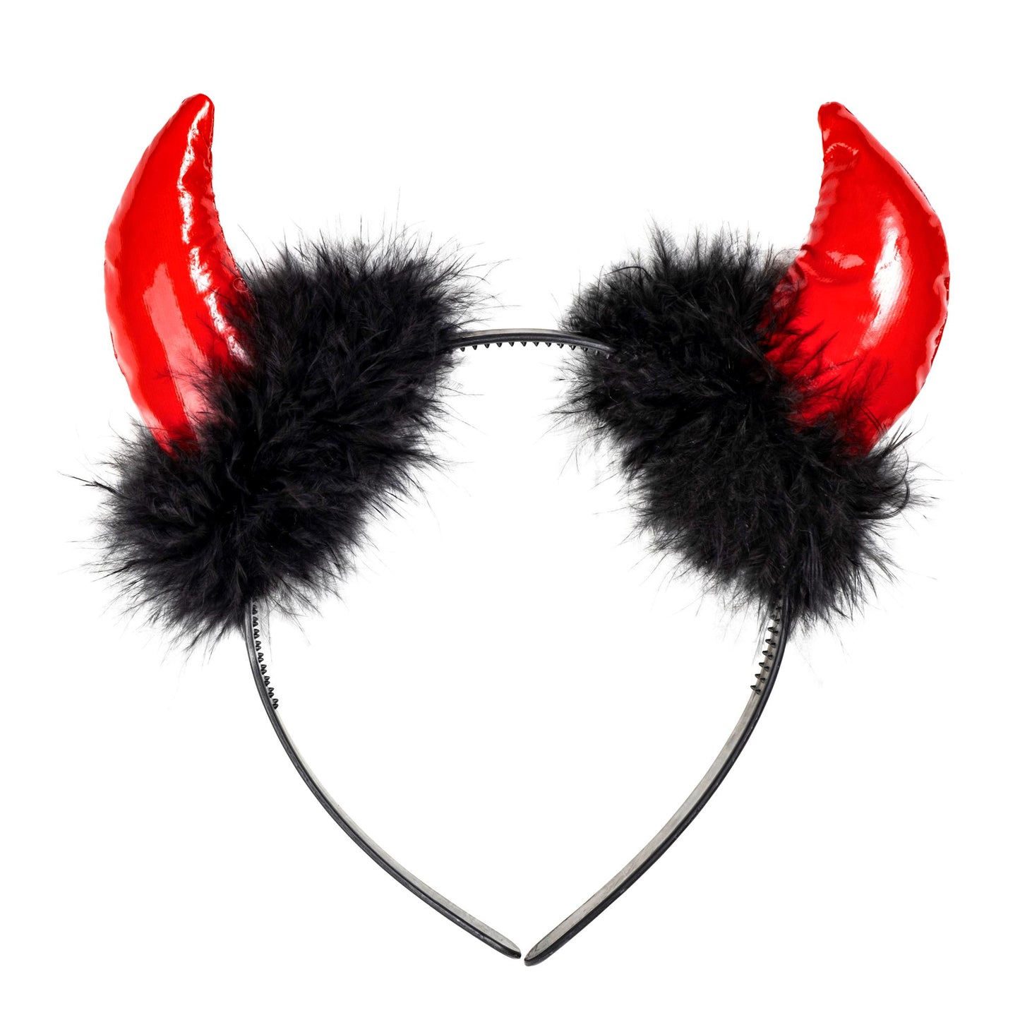 "TEUFELSHÖRNER" aus Vinyl und Marabou – Vorderansicht