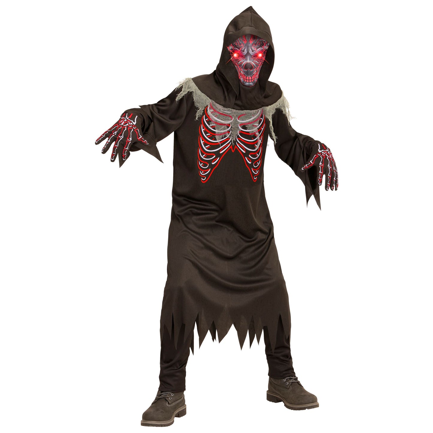 "TEUFLISCHER DÄMON" (Robe, Handschuhe, Maske mit Kapuze und leuchtenden Augen - fade-in-fade-out Effekt) – Vorderansicht