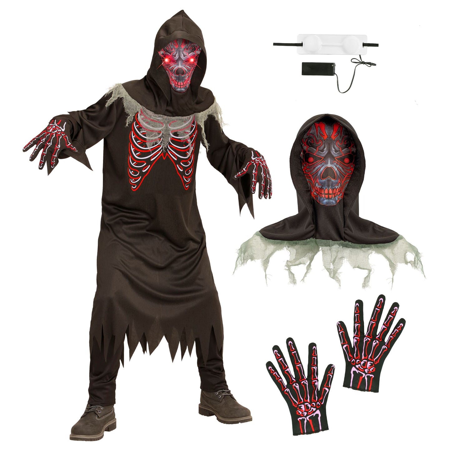 "TEUFLISCHER DÄMON" (Robe, Handschuhe, Maske mit Kapuze und leuchtenden Augen - fade-in-fade-out Effekt) – Detailansicht