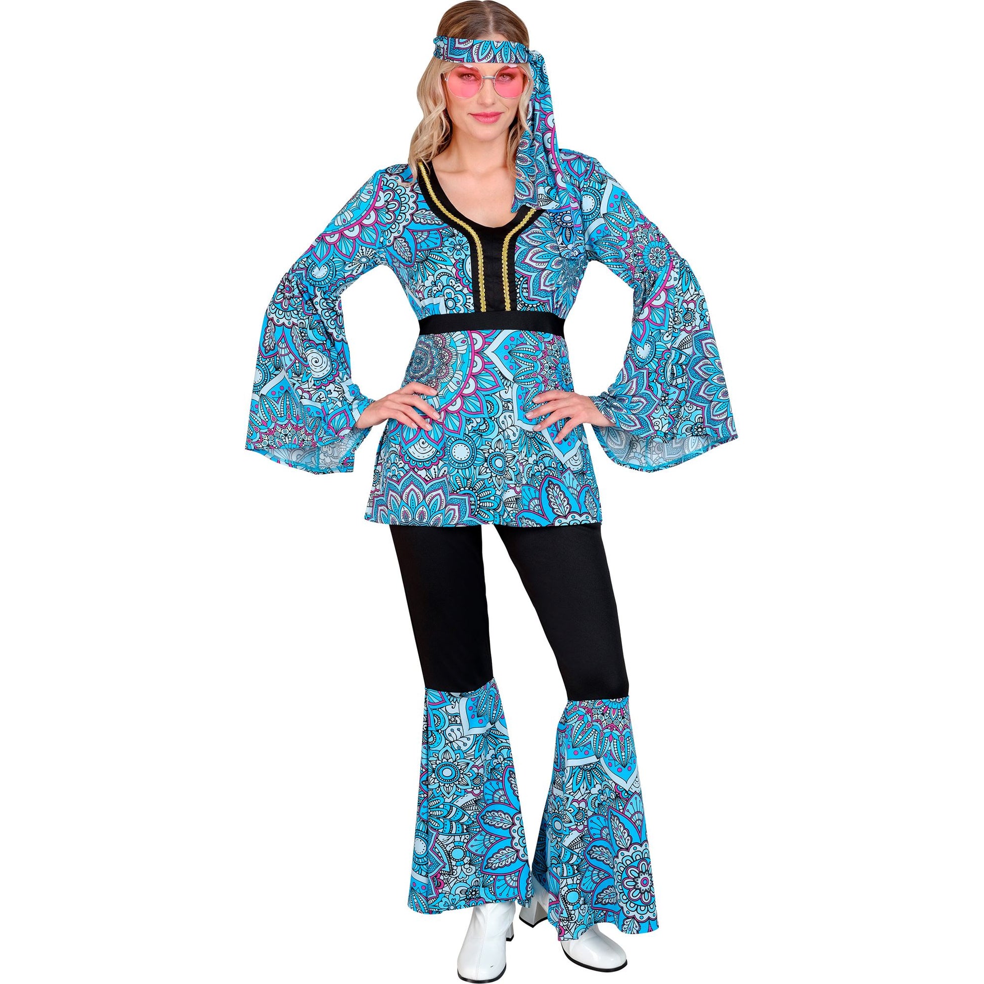 "THE 60s FASHION -blue mandala" (Oberteil, Hose, Stirnband) – Detailansicht