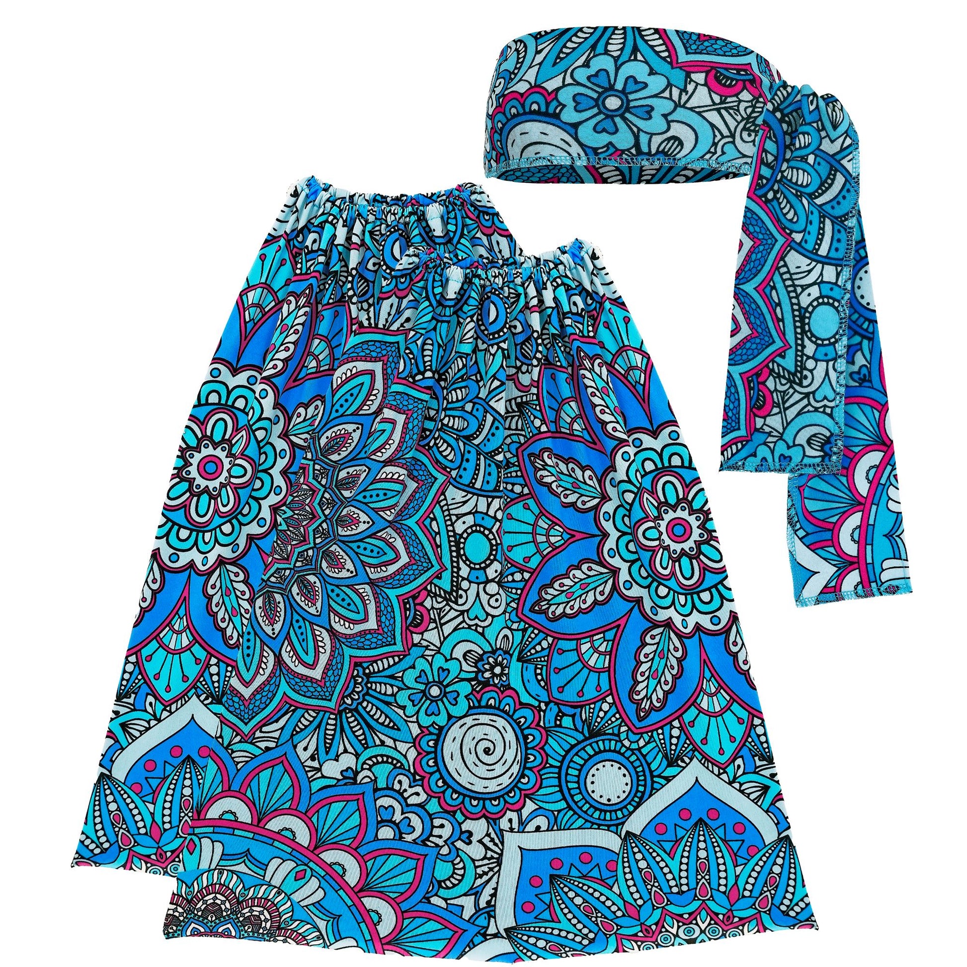 "THE 60s FASHION - blue mandala" (Stirnband & Stulpen) – Vorderansicht