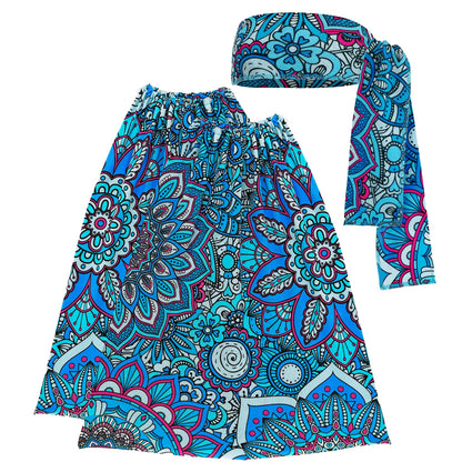 "THE 60s FASHION - blue mandala" (Stirnband & Stulpen) – Vorderansicht