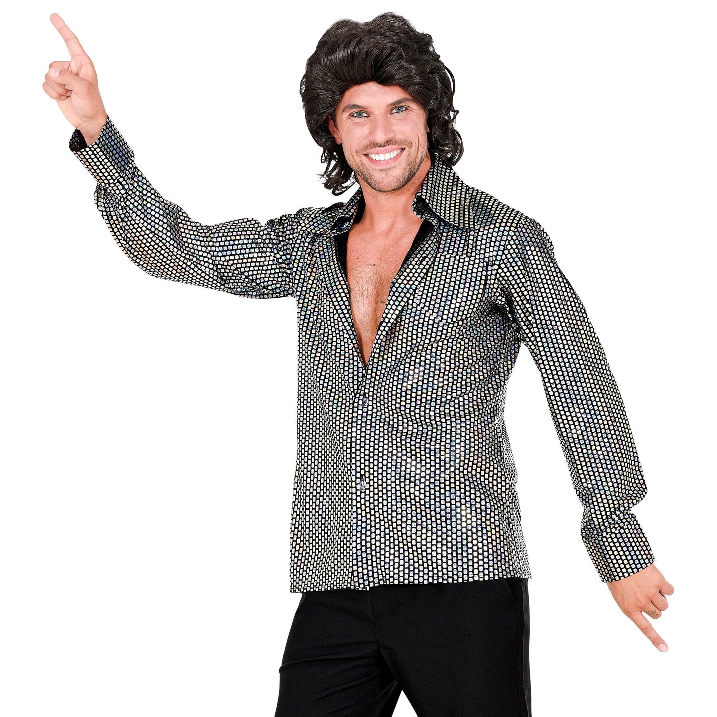 "THE 70s DISCO STYLE - silver squares" (Hemd) – Vorderansicht