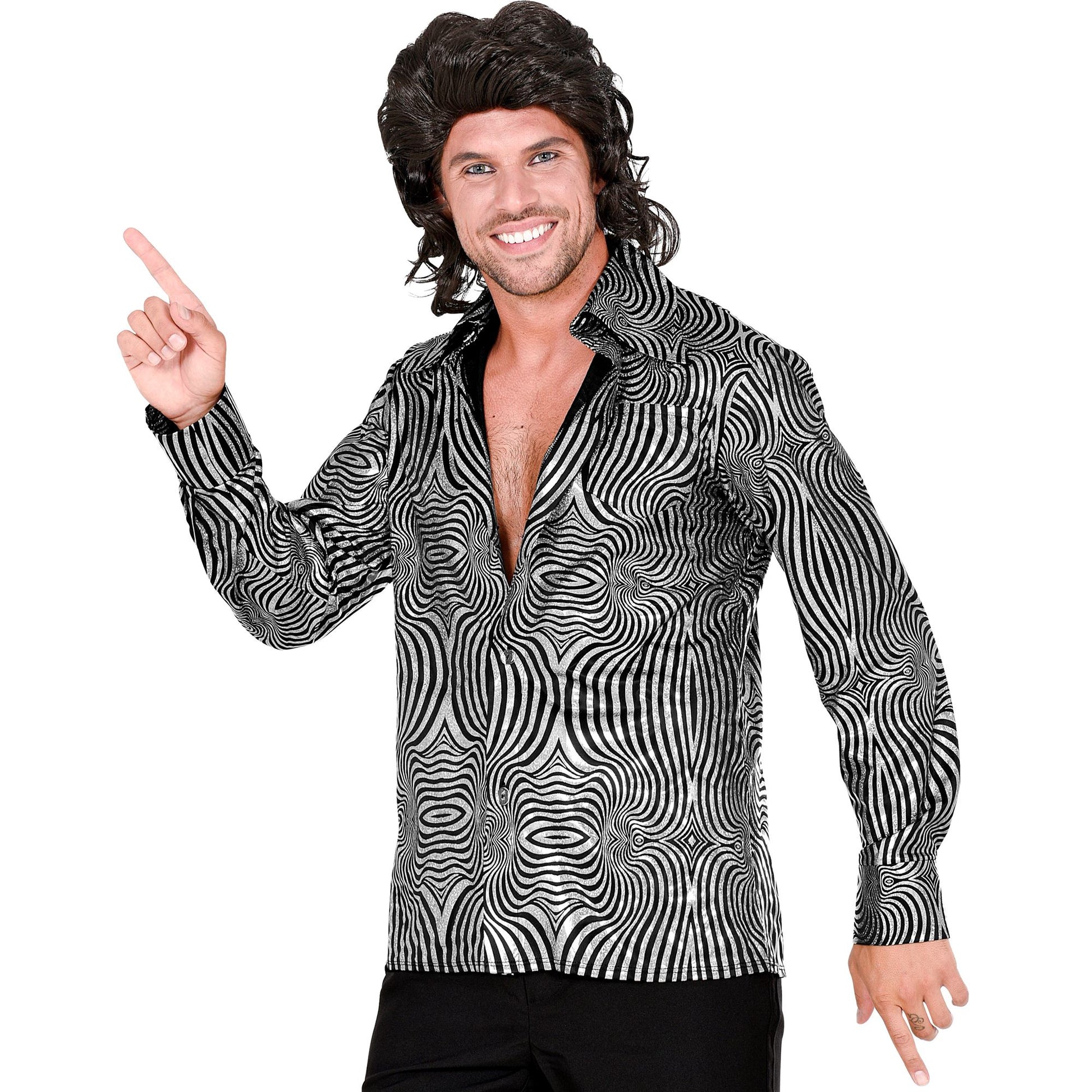 "THE 70s DISCO STYLE - silver waves" (Hemd) – Vorderansicht