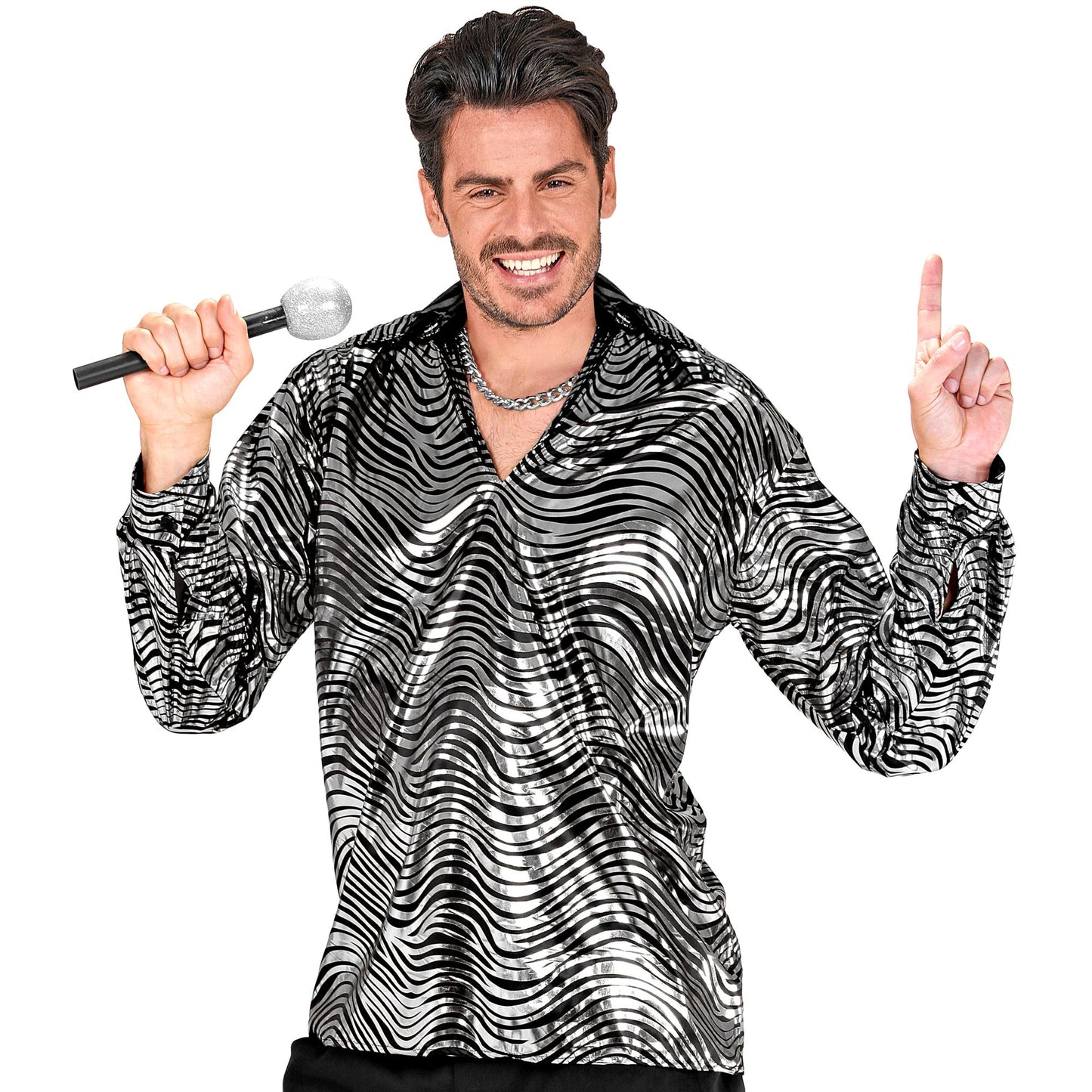 "THE 70s DISCO STYLE - silver waves" (Hemd) – Vorderansicht