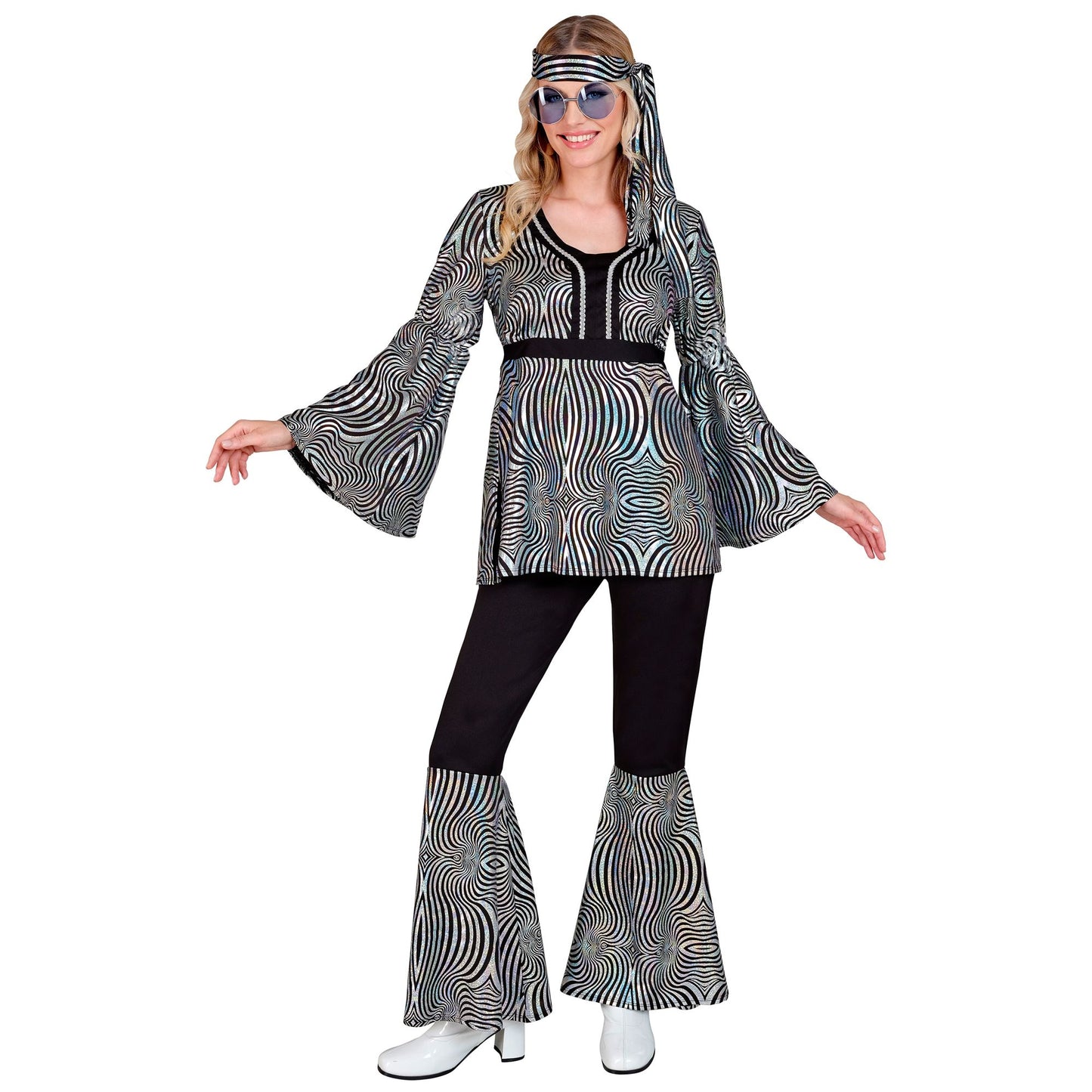 "THE 70s DISCO STYLE - silver waves" (Oberteil, Hose, Stirnband) – Detailansicht