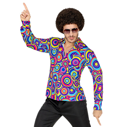 "THE 70s GROOVY STYLE - blue bubbles" (Hemd) – Vorderansicht