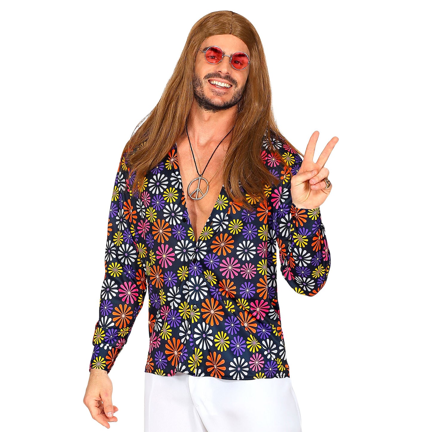 "THE 70s GROOVY STYLE - blue flowers" (Hemd) – Vorderansicht