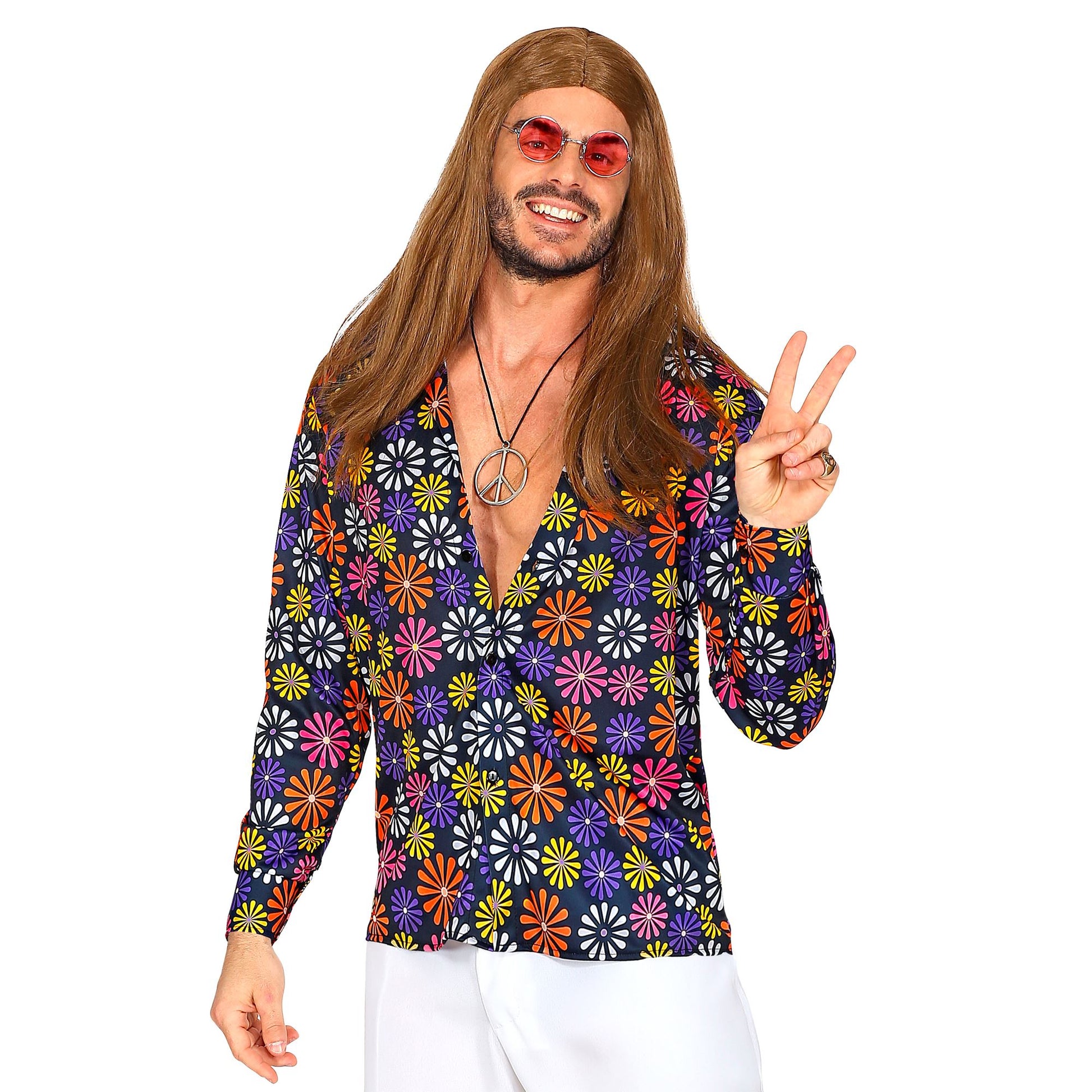 "THE 70s GROOVY STYLE - blue flowers" (Hemd) – Vorderansicht