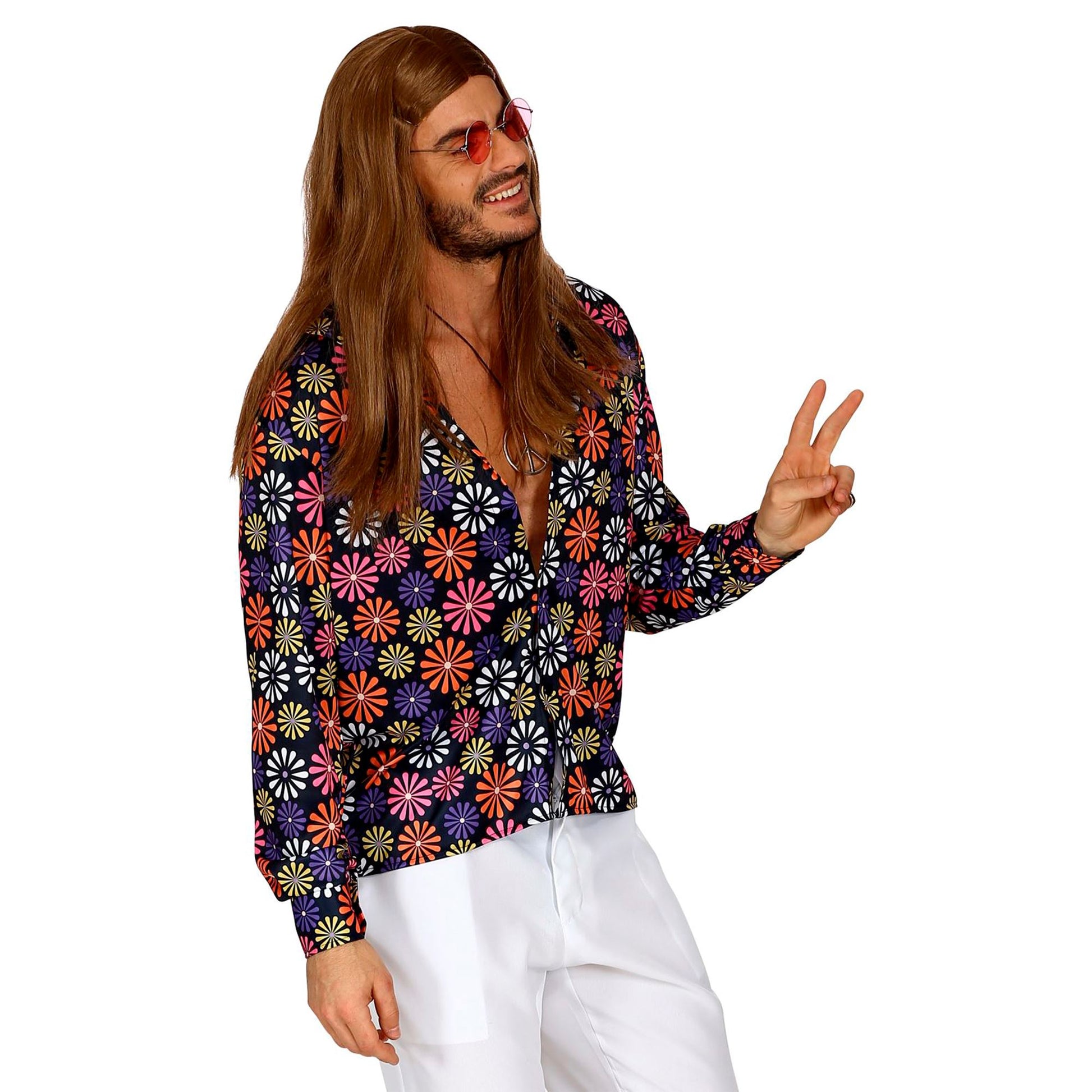 "THE 70s GROOVY STYLE - blue flowers" (Hemd) – Detailansicht