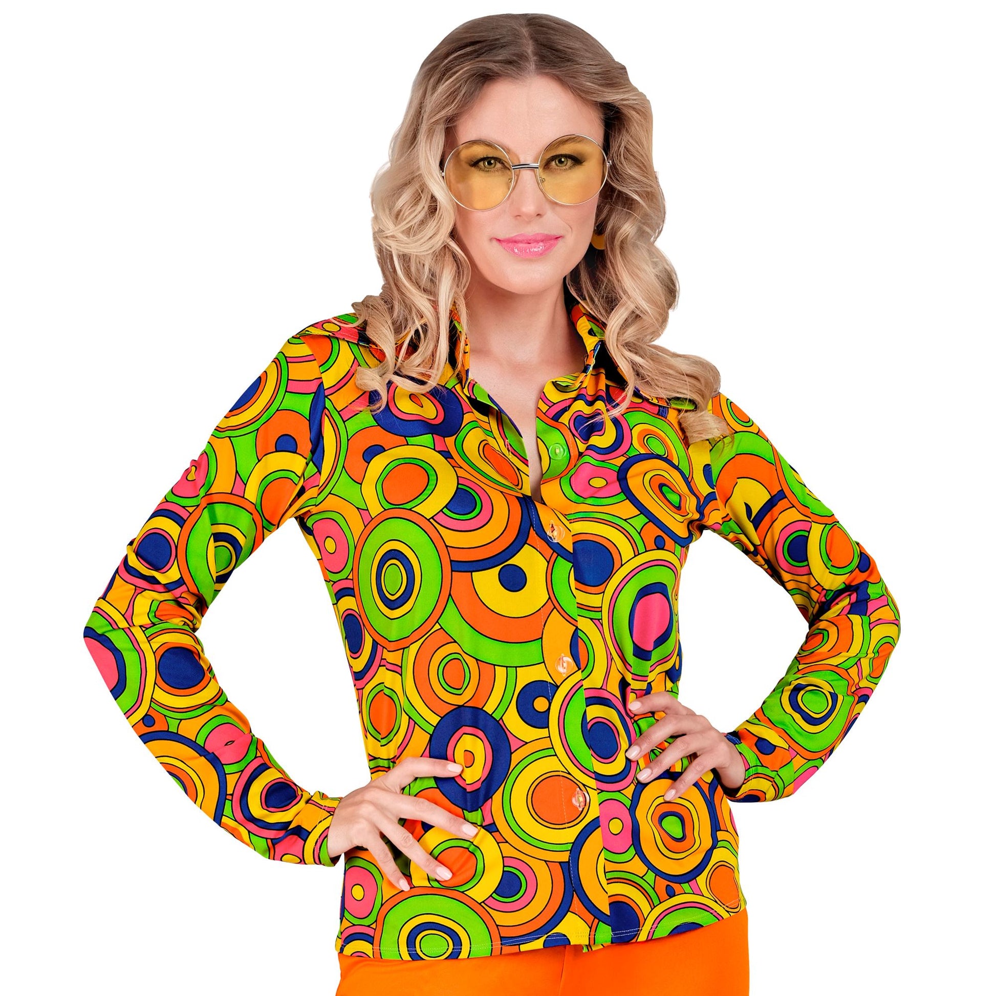 "THE 70s GROOVY STYLE - yellow circles" (Bluse) – Vorderansicht