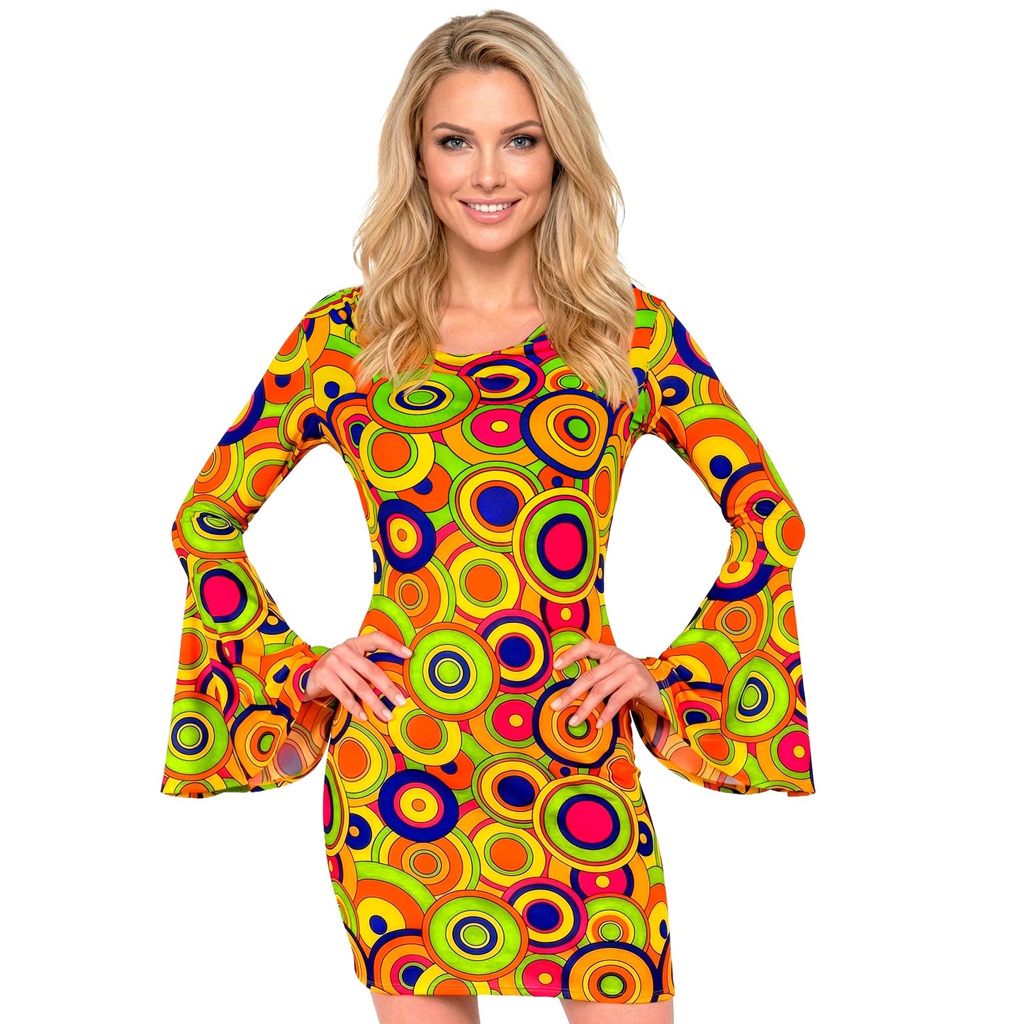"THE 70s GROOVY STYLE - yellow circles" (Kleid) – Vorderansicht